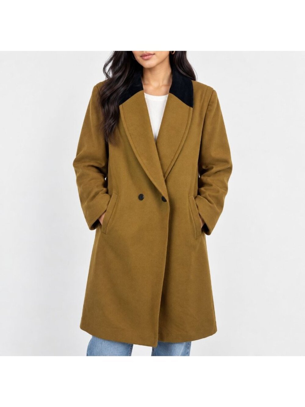 Vintage International Scene Wool Coat Women’s 11/12 Camel Brown Black Velvet L